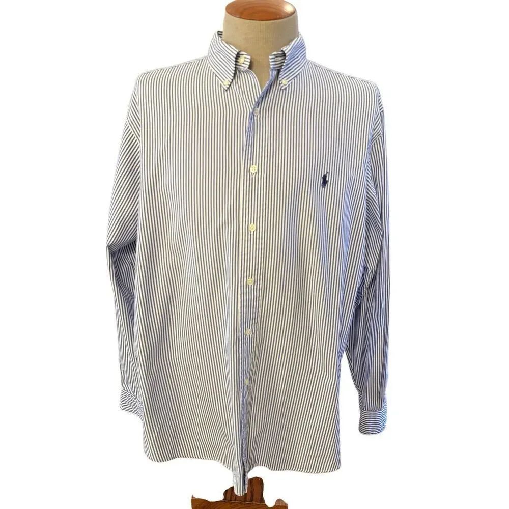 Ralph Lauren Classic Fit Stripe Button Down Shirt Sz. 17.5 Navy/White